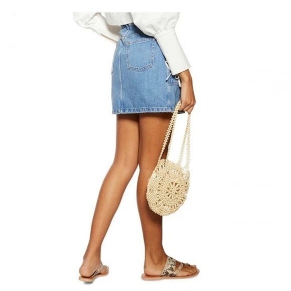 Topshop Denim Skirt Blue Button Front Closure Pockets Cotton Size 6 90s Y2K Boho - Picture 8 of 16